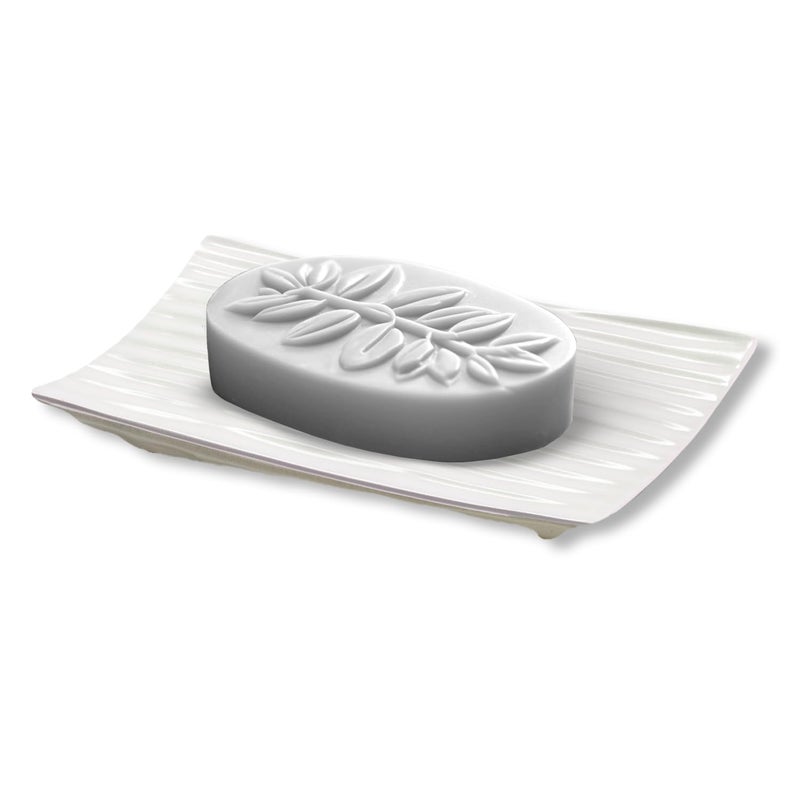 GO Modern Zen White Soap Dish - 4.9 x 3 Inches - Durable Ceramic Bar Soap Holder with Soap Saver Ridges  Non Slip Feet - Soap Dish for Shower  Bathroom and Kitchen - Image 1